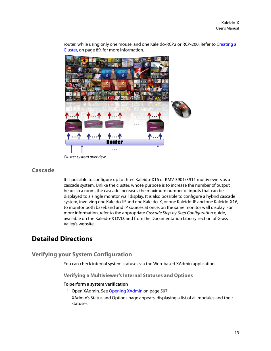 Cascade, Detailed directions, Verifying your system configuration | Grass Valley Kaleido-X v.7.80 User Manual | Page 21 / 557