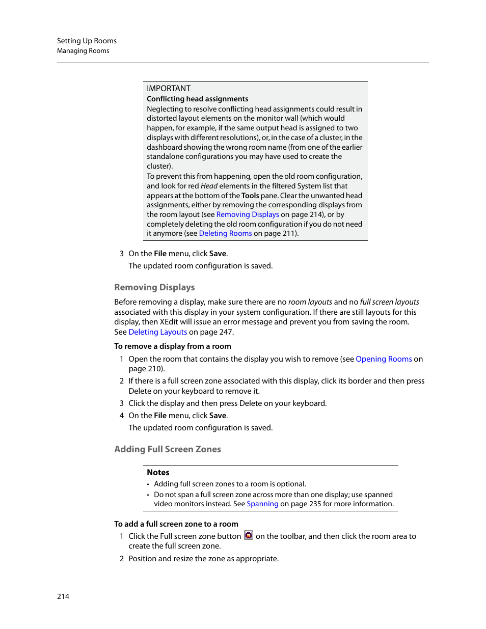 Removing displays, Adding full screen zones | Grass Valley Kaleido-X v.7.80 User Manual | Page 222 / 557