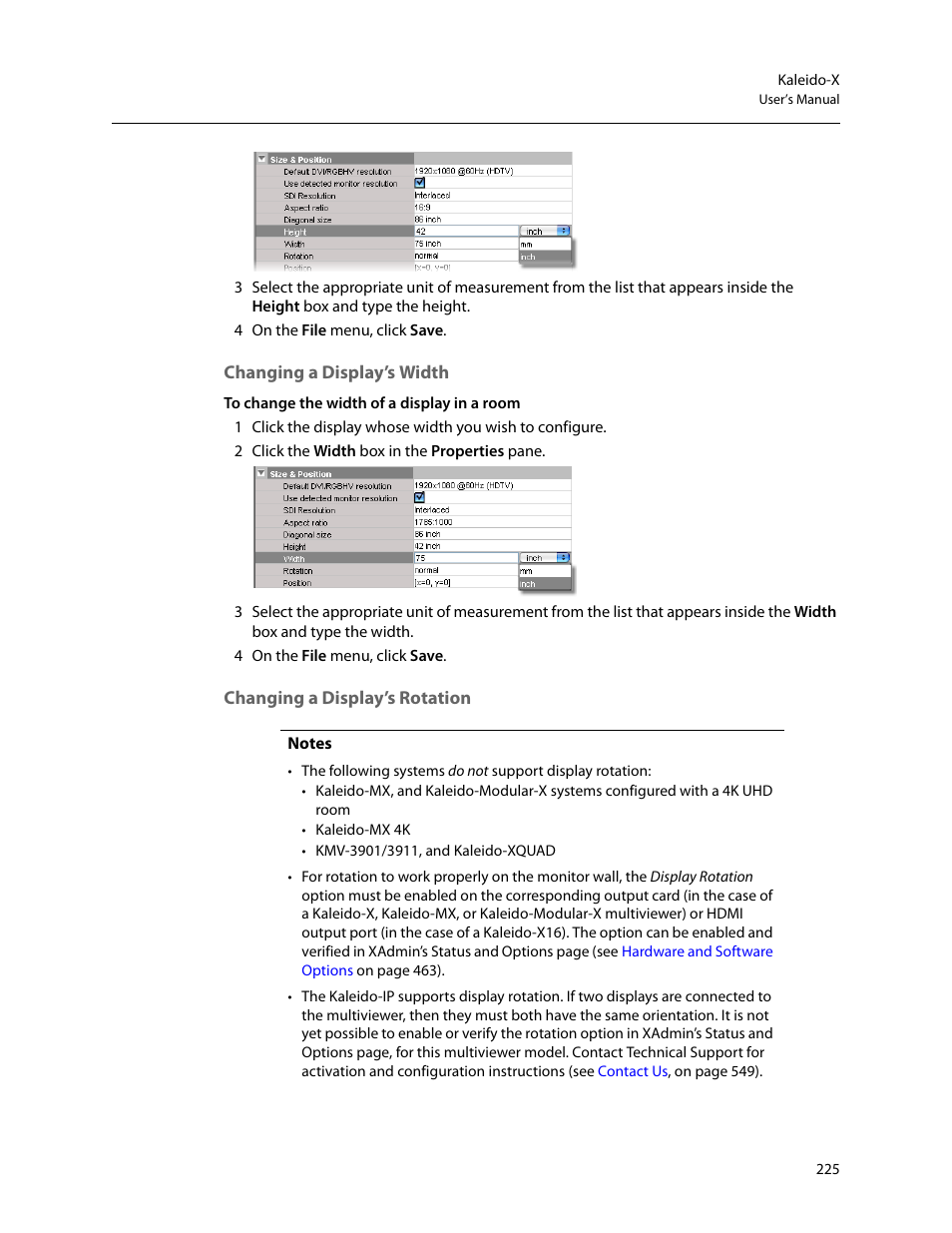 Changing a display’s width, Changing a display’s rotation | Grass Valley Kaleido-X v.7.80 User Manual | Page 233 / 557