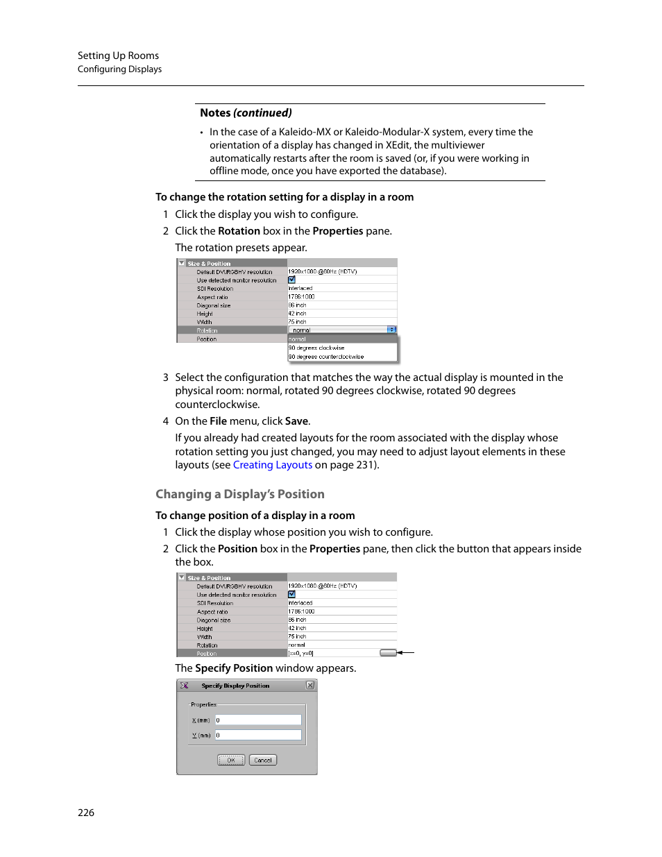 Changing a display’s position | Grass Valley Kaleido-X v.7.80 User Manual | Page 234 / 557