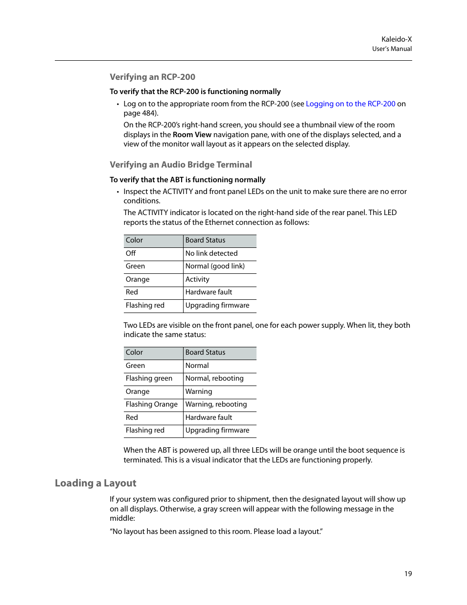 Verifying an rcp-200, Verifying an audio bridge terminal, Loading a layout | Grass Valley Kaleido-X v.7.80 User Manual | Page 27 / 557