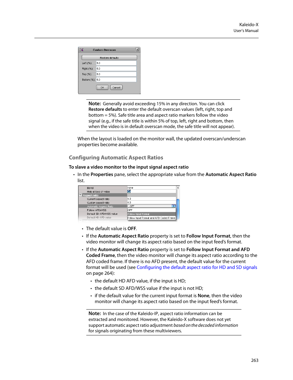 Configuring automatic aspect ratios | Grass Valley Kaleido-X v.7.80 User Manual | Page 271 / 557