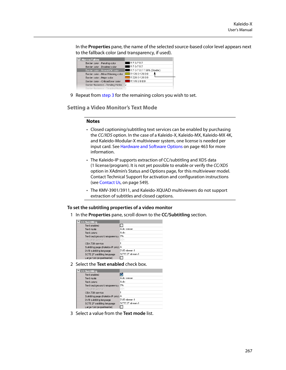 Setting a video monitor’s text mode | Grass Valley Kaleido-X v.7.80 User Manual | Page 275 / 557