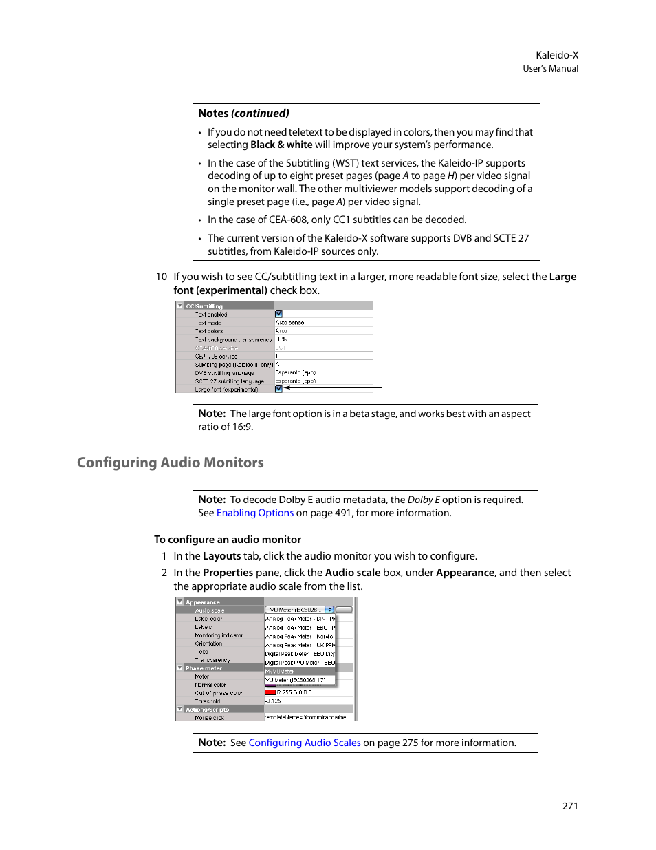 Configuring audio monitors, Configuring audio, Monitors | Configuring, Audio monitors | Grass Valley Kaleido-X v.7.80 User Manual | Page 279 / 557