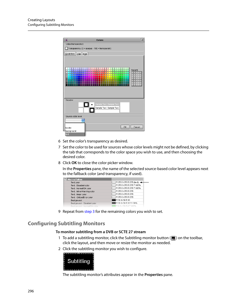 Configuring subtitling monitors | Grass Valley Kaleido-X v.7.80 User Manual | Page 304 / 557