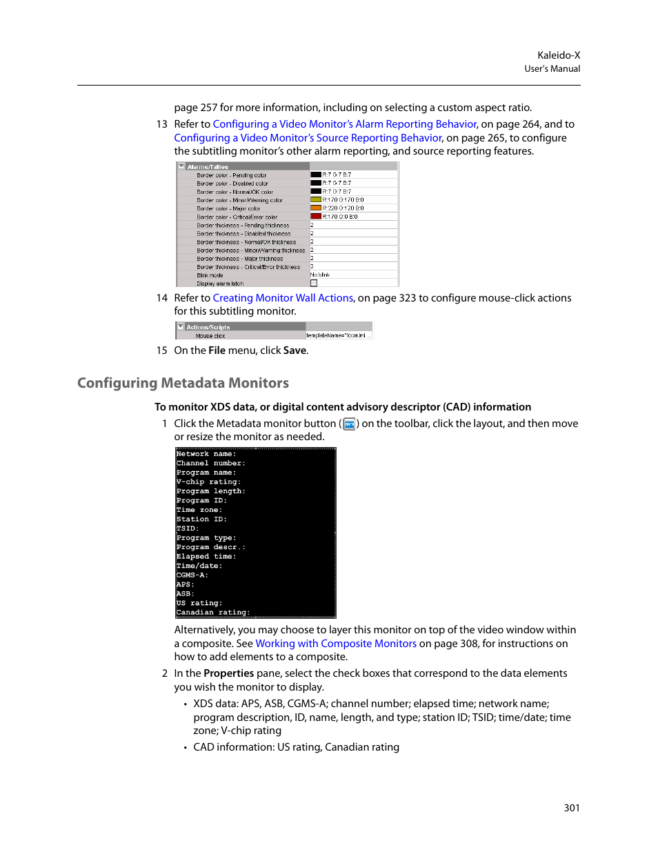 Configuring metadata monitors | Grass Valley Kaleido-X v.7.80 User Manual | Page 309 / 557
