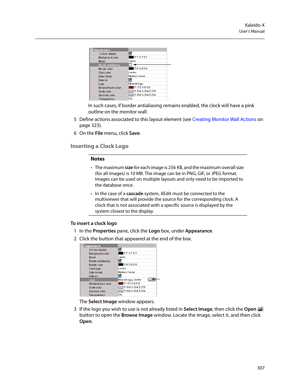 Inserting a clock logo | Grass Valley Kaleido-X v.7.80 User Manual | Page 315 / 557