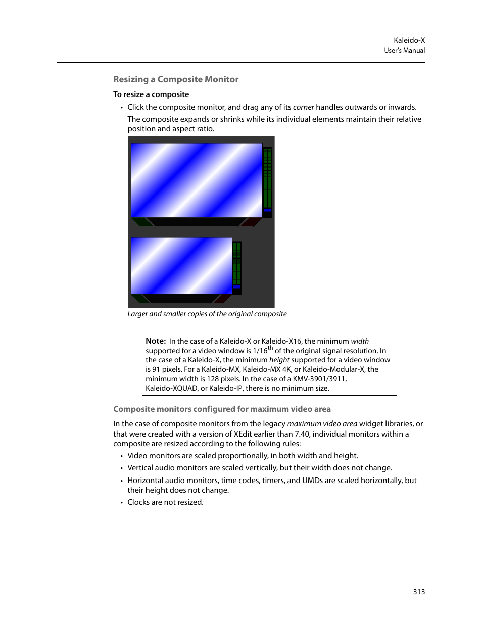 Resizing a composite monitor | Grass Valley Kaleido-X v.7.80 User Manual | Page 321 / 557