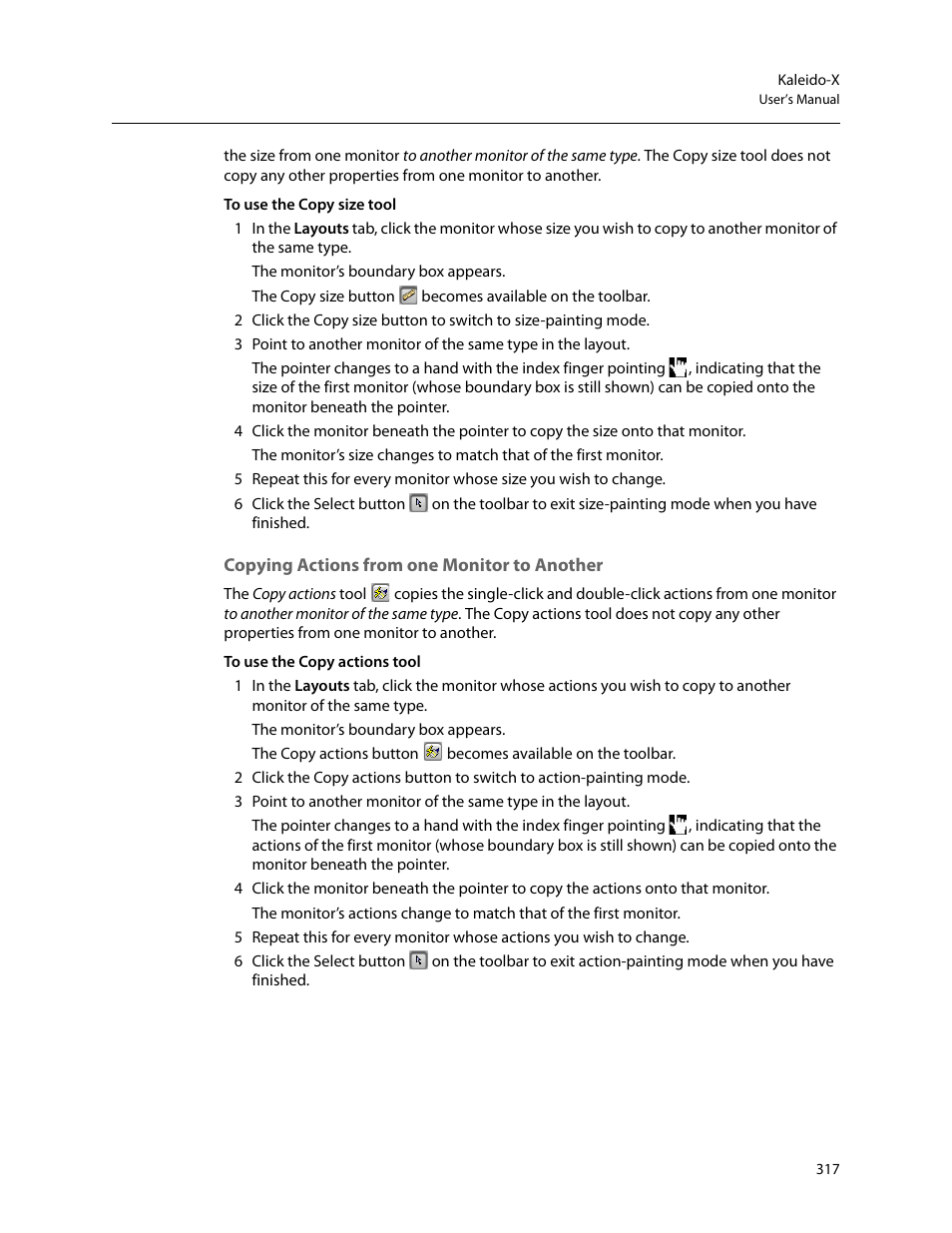 Copying actions from one monitor to another, Tool (see, Copying actions from one monitor to | Another | Grass Valley Kaleido-X v.7.80 User Manual | Page 325 / 557