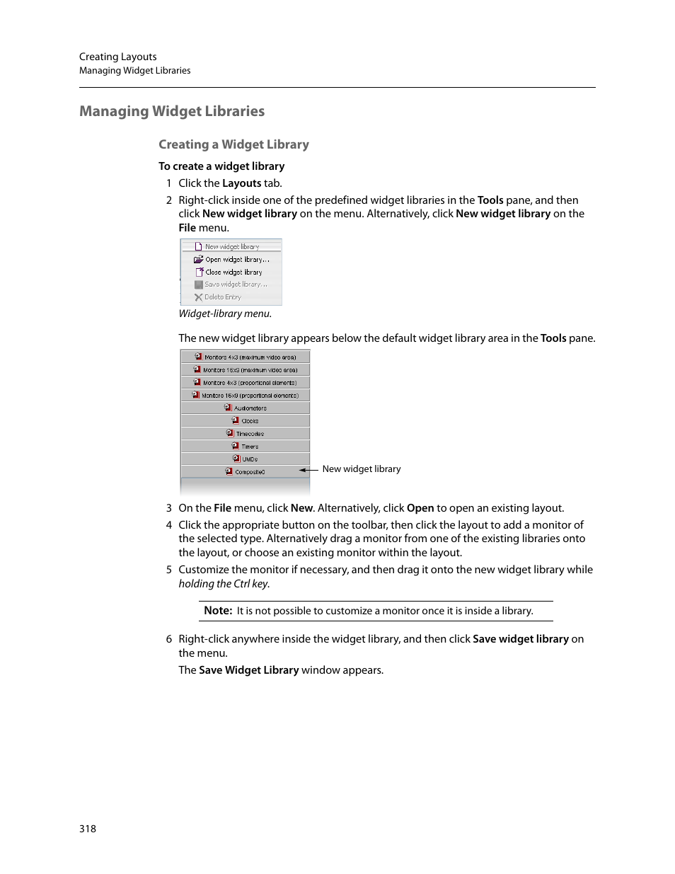 Managing widget libraries, Creating a widget library | Grass Valley Kaleido-X v.7.80 User Manual | Page 326 / 557
