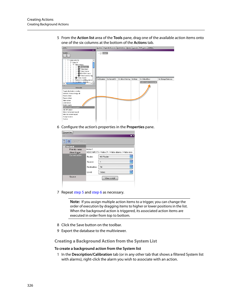 Creating a background action from the system list | Grass Valley Kaleido-X v.7.80 User Manual | Page 334 / 557