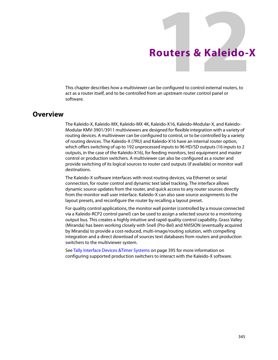 Routers & kaleido-x, Overview, 12 routers & kaleido-x | Grass Valley Kaleido-X v.7.80 User Manual | Page 353 / 557