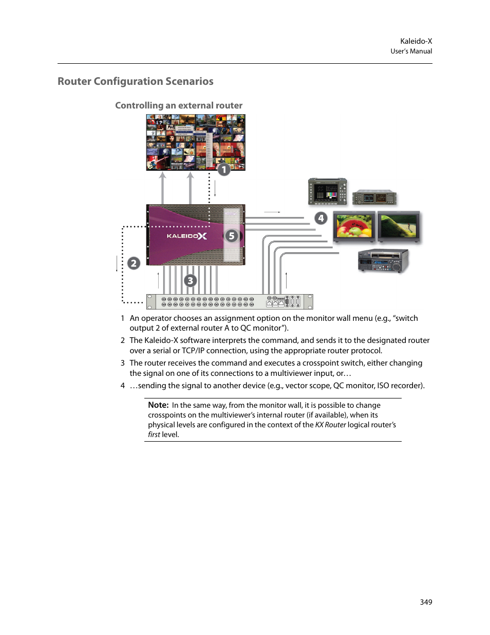 Router configuration scenarios, Controlling an external router | Grass Valley Kaleido-X v.7.80 User Manual | Page 357 / 557