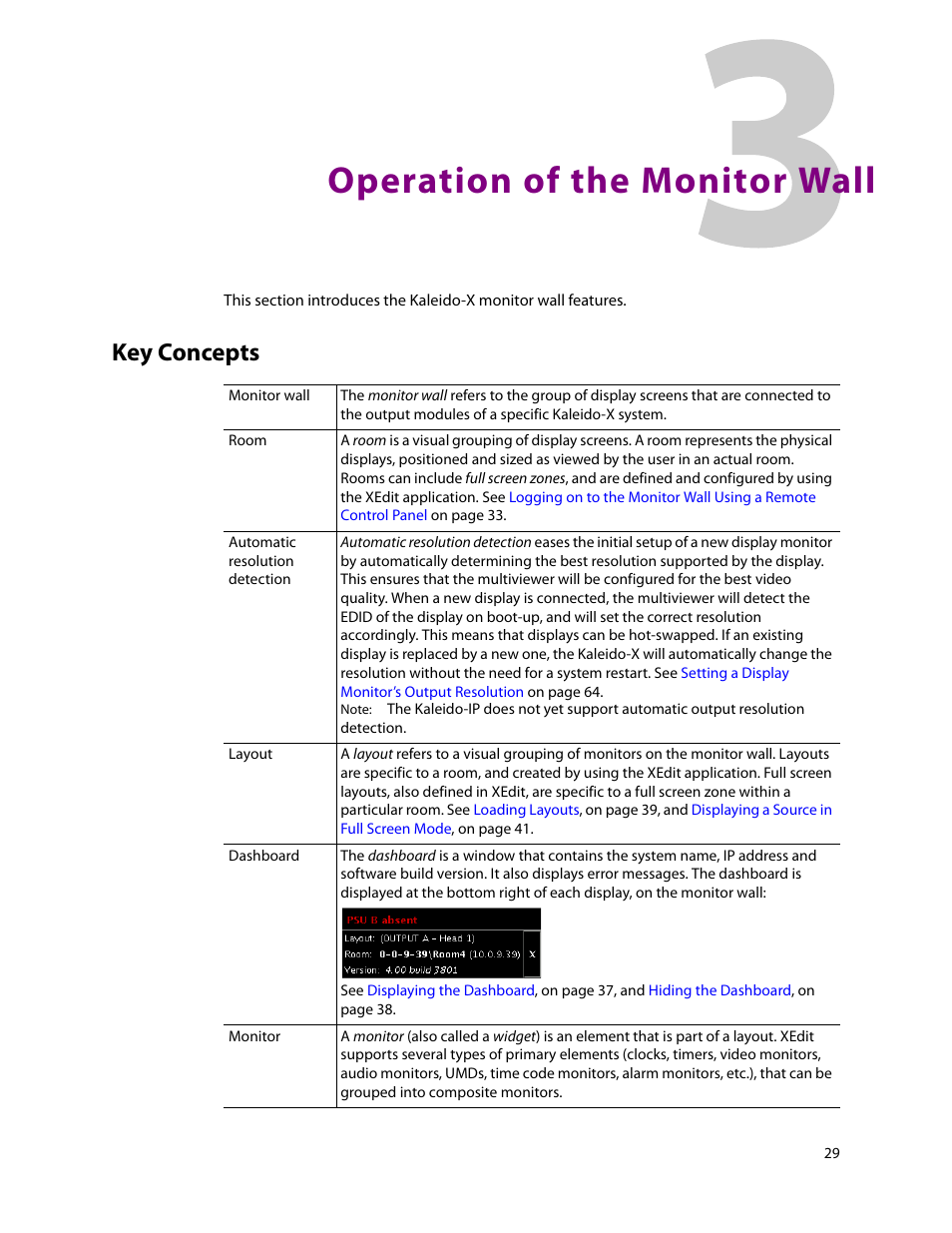 Operation of the monitor wall, Key concepts, 3 operation of the monitor wall | Grass Valley Kaleido-X v.7.80 User Manual | Page 37 / 557
