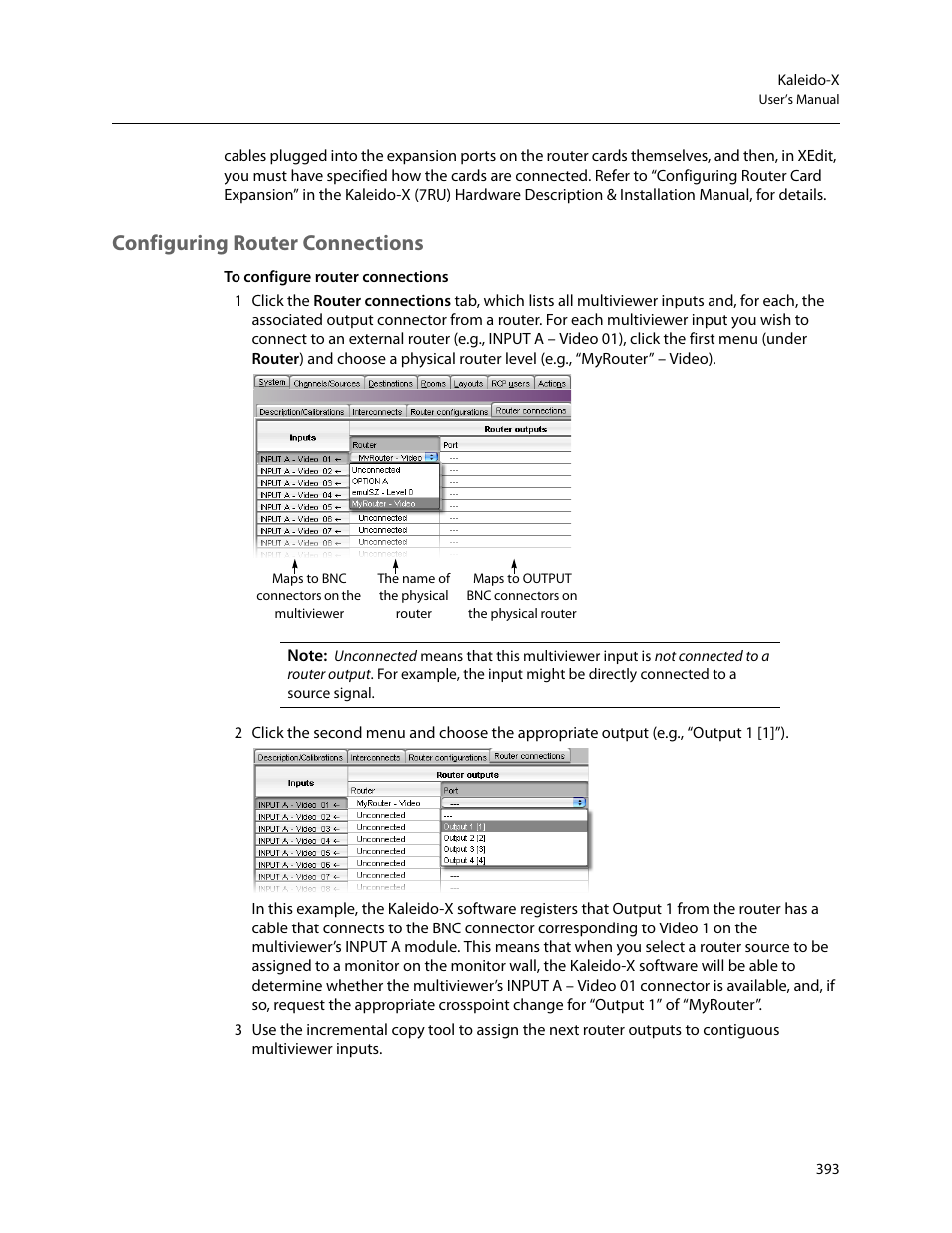 Configuring router connections, Ed them. see | Grass Valley Kaleido-X v.7.80 User Manual | Page 401 / 557