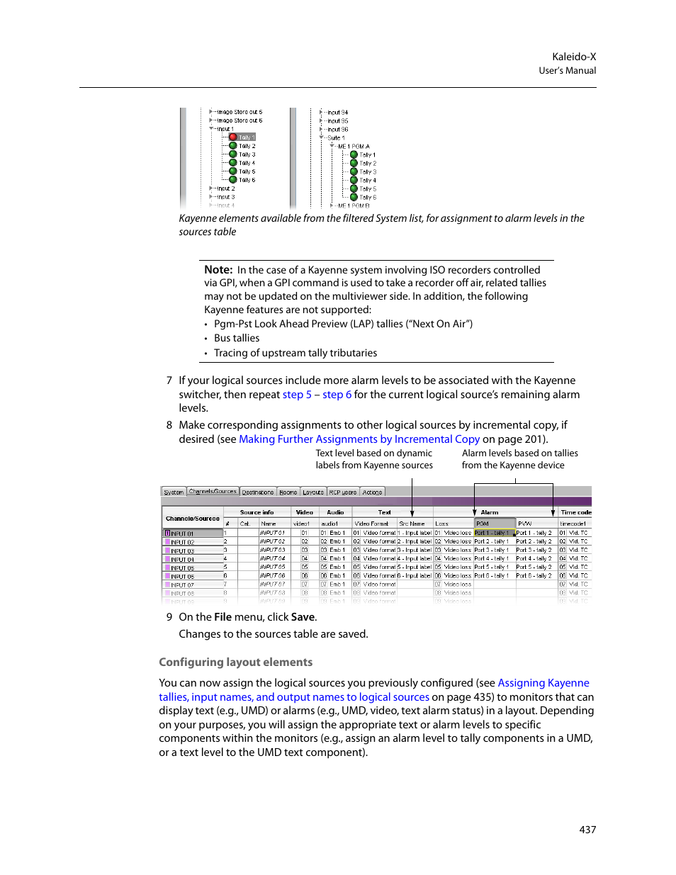 Configuring layout elements | Grass Valley Kaleido-X v.7.80 User Manual | Page 445 / 557