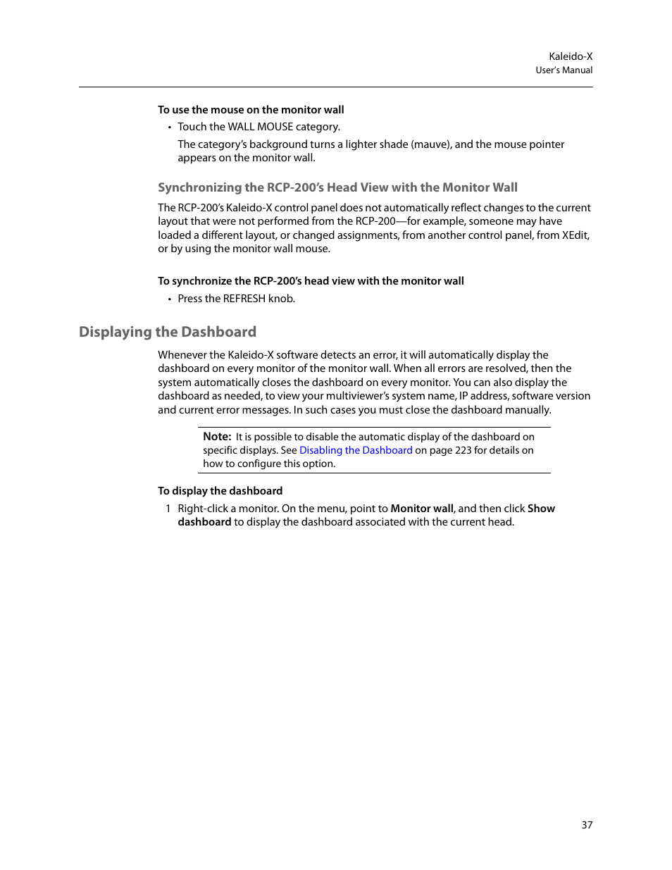 Displaying the dashboard | Grass Valley Kaleido-X v.7.80 User Manual | Page 45 / 557