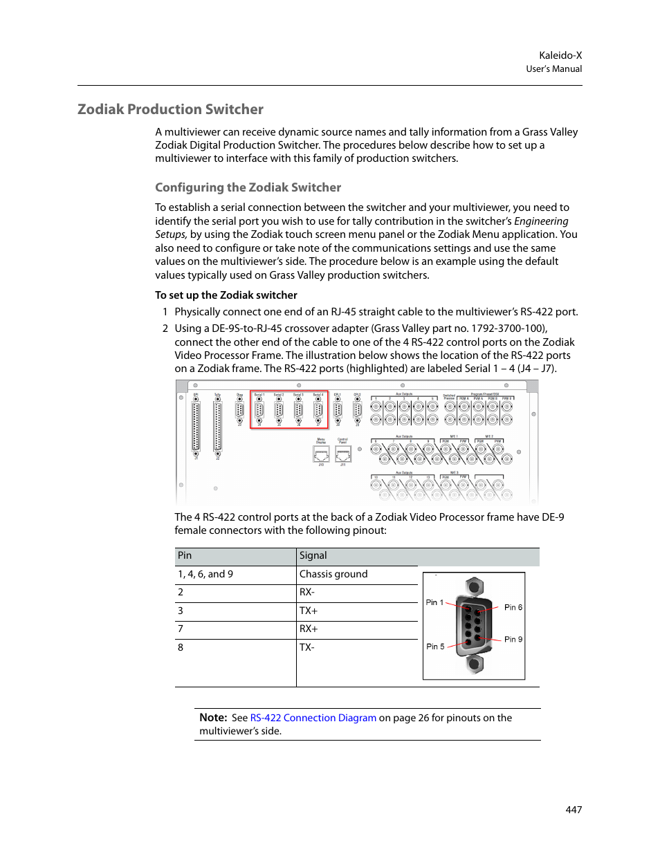 Zodiak production switcher, Configuring the zodiak switcher | Grass Valley Kaleido-X v.7.80 User Manual | Page 455 / 557