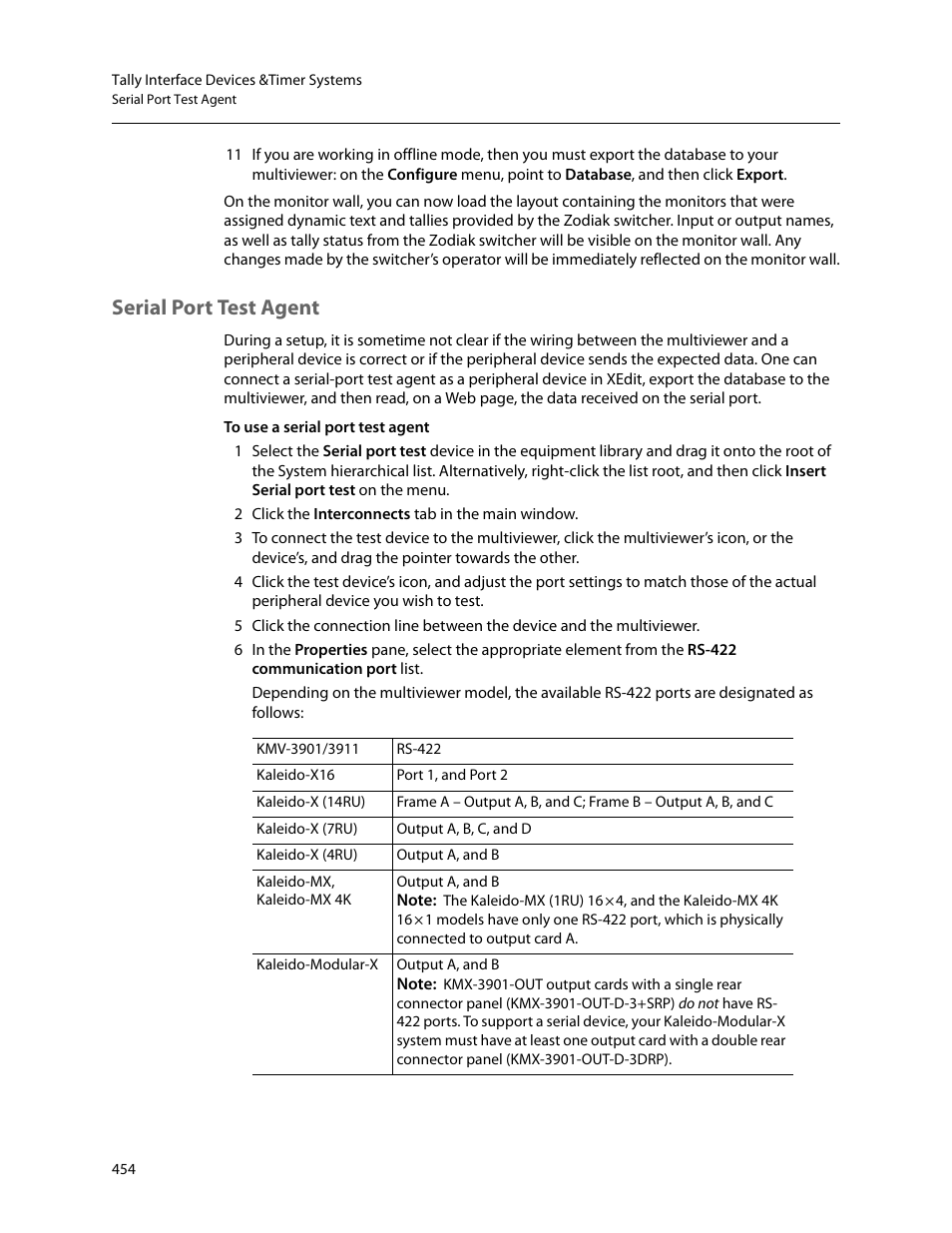 Serial port test agent | Grass Valley Kaleido-X v.7.80 User Manual | Page 462 / 557