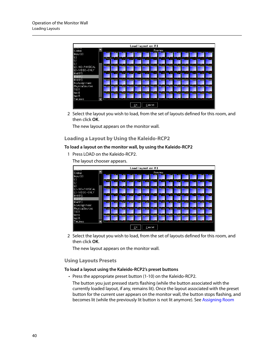 Loading a layout by using the kaleido-rcp2, Using layouts presets | Grass Valley Kaleido-X v.7.80 User Manual | Page 48 / 557