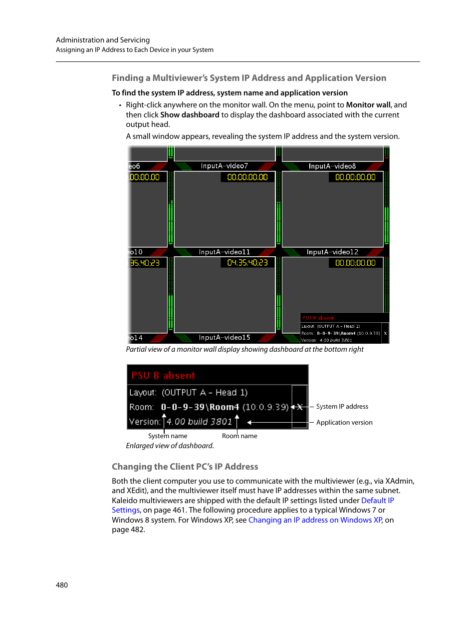 Changing the client pc’s ip address, Version | Grass Valley Kaleido-X v.7.80 User Manual | Page 488 / 557