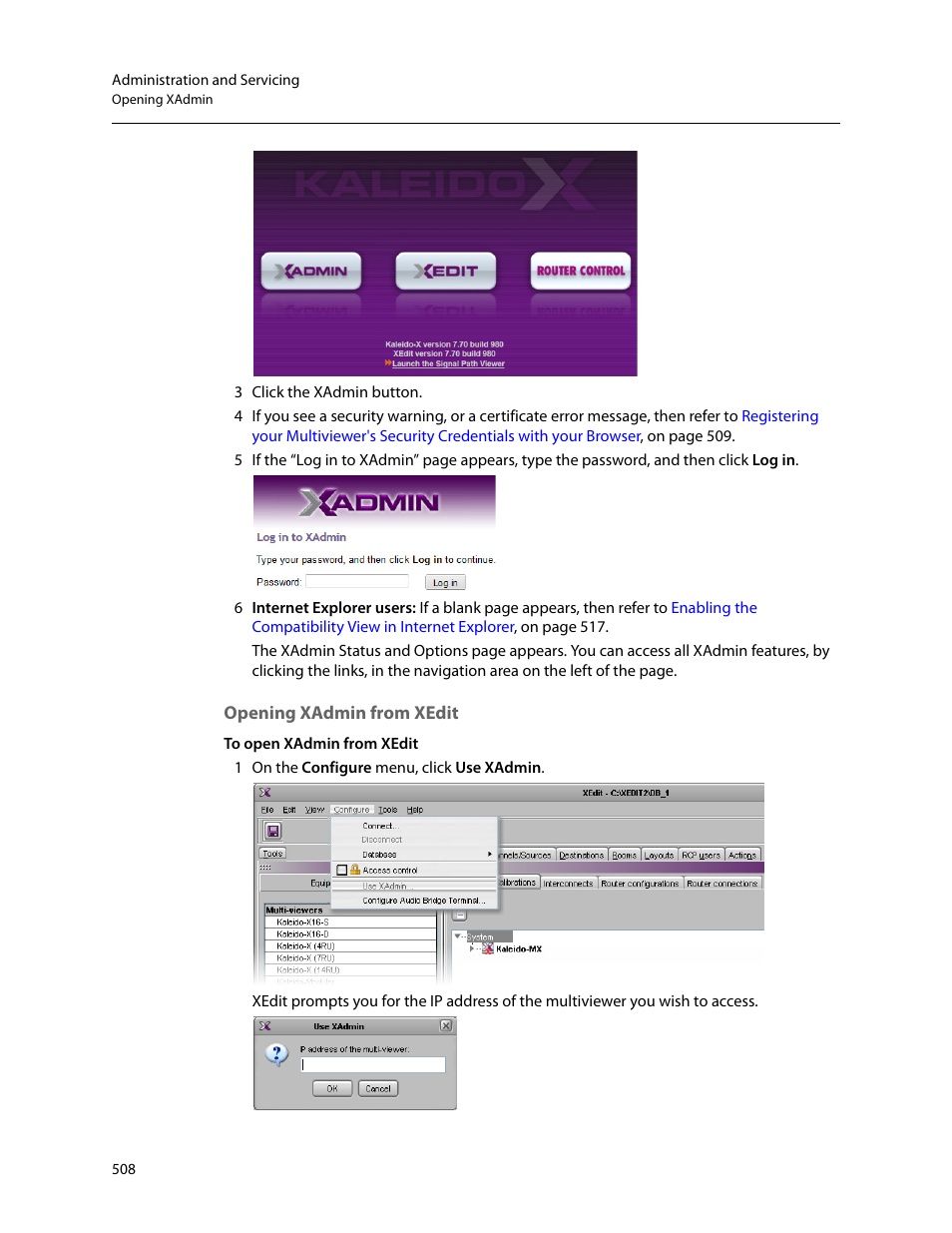 Opening xadmin from xedit | Grass Valley Kaleido-X v.7.80 User Manual | Page 516 / 557