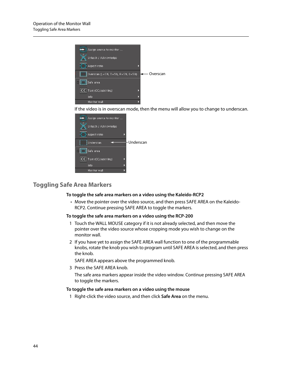 Toggling safe area markers | Grass Valley Kaleido-X v.7.80 User Manual | Page 52 / 557