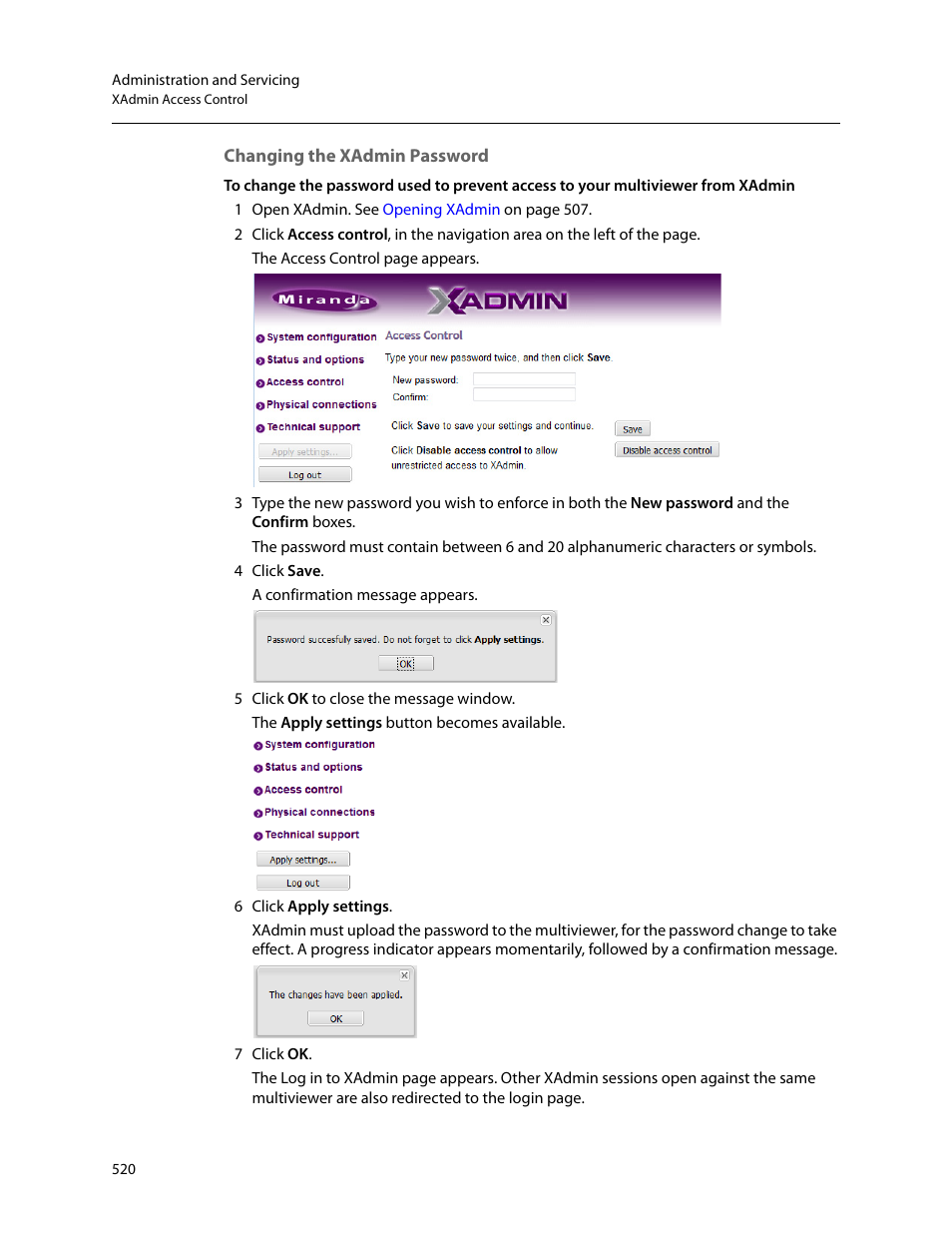 Changing the xadmin password | Grass Valley Kaleido-X v.7.80 User Manual | Page 528 / 557