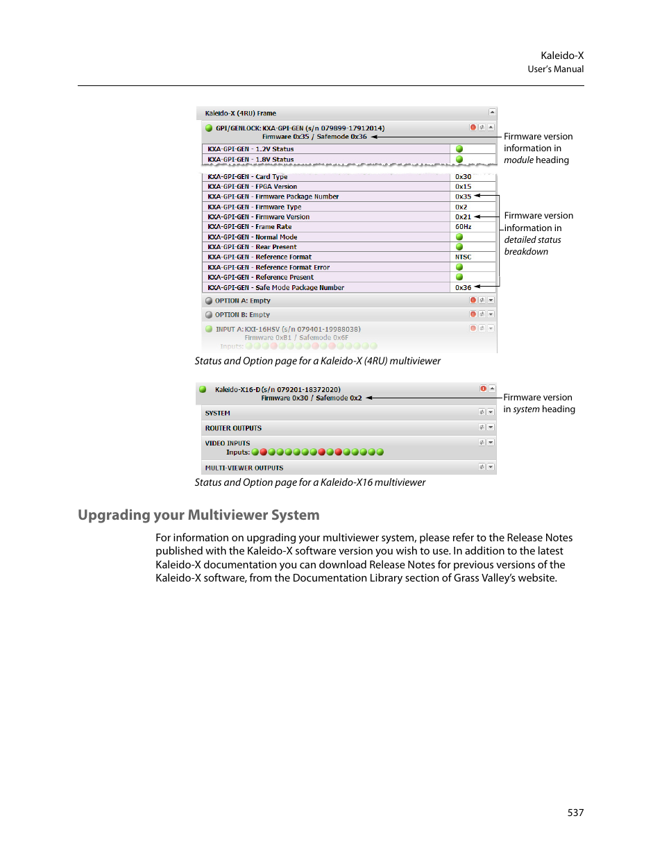 Upgrading your multiviewer system | Grass Valley Kaleido-X v.7.80 User Manual | Page 545 / 557