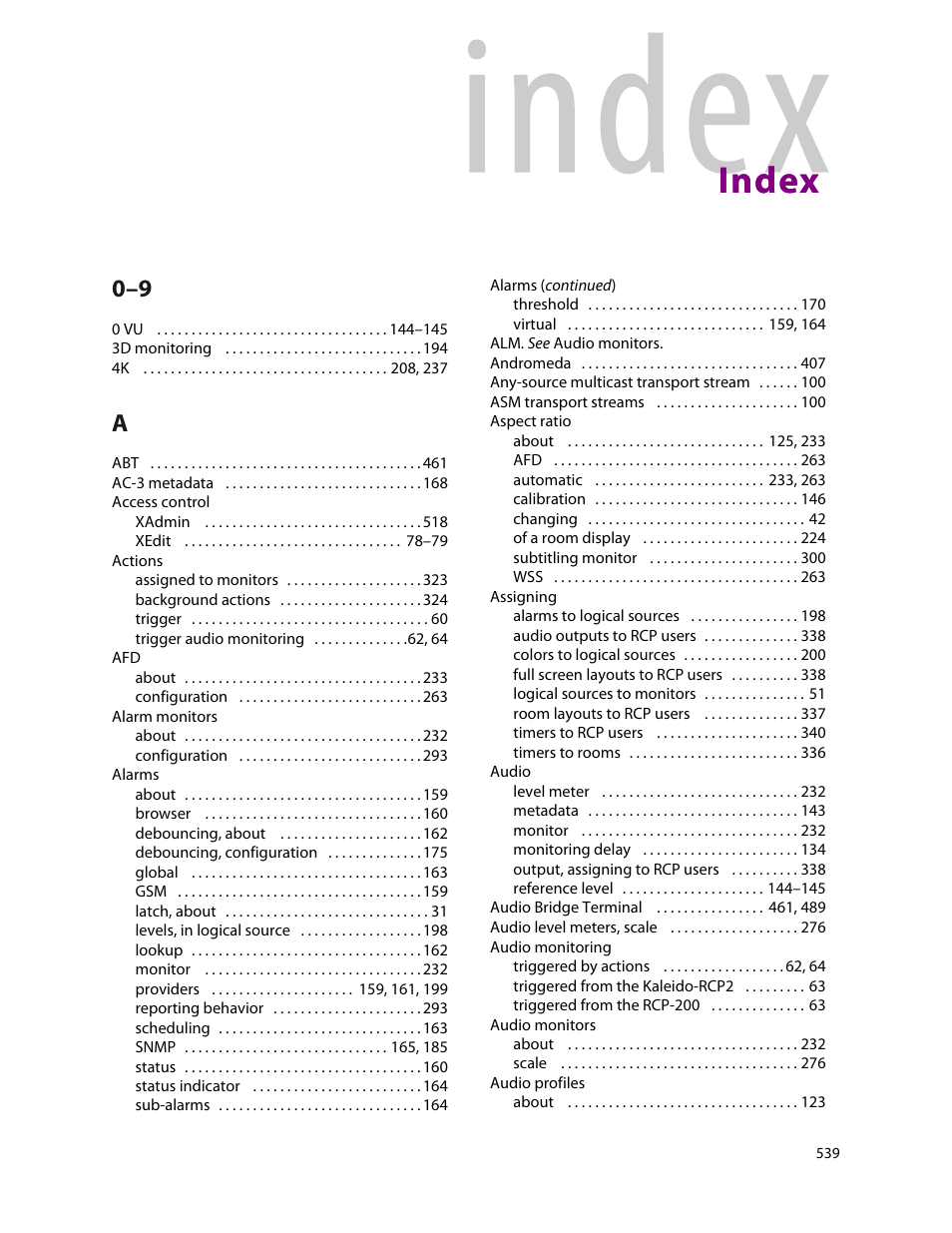 Index | Grass Valley Kaleido-X v.7.80 User Manual | Page 547 / 557