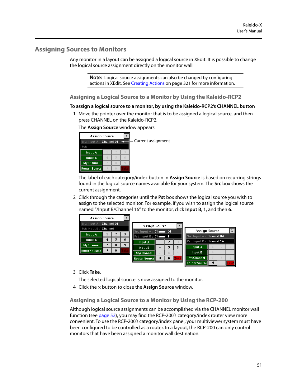 Assigning sources to monitors | Grass Valley Kaleido-X v.7.80 User Manual | Page 59 / 557