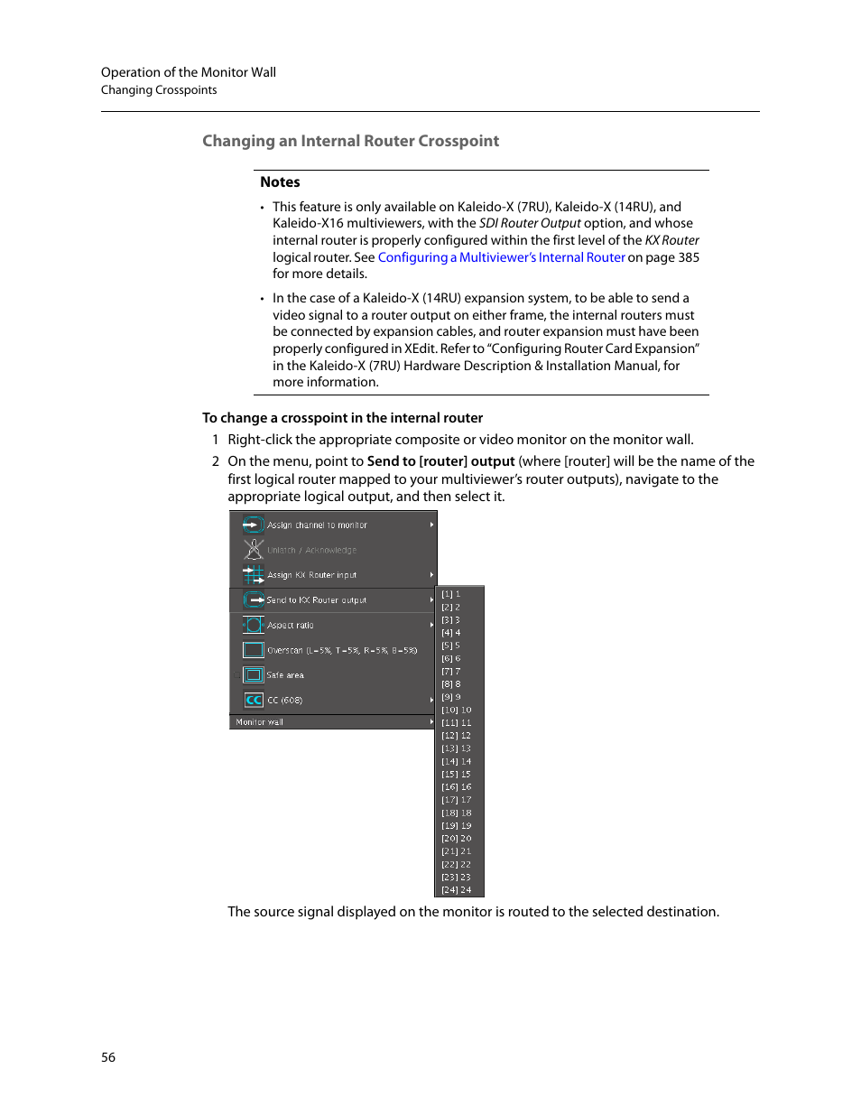 Changing an internal router crosspoint | Grass Valley Kaleido-X v.7.80 User Manual | Page 64 / 557