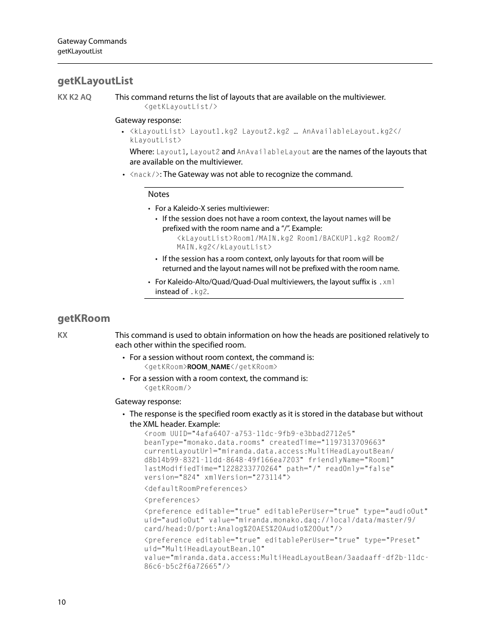 Getklayoutlist, Getkroom | Grass Valley Kaleido Remote Control Protocol Gateway Jan.09 2014 User Manual | Page 14 / 37