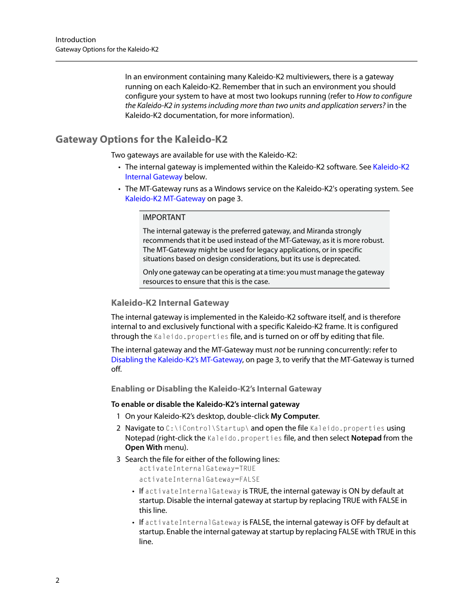 Gateway options for the kaleido-k2, Kaleido-k2 internal gateway | Grass Valley Kaleido Remote Control Protocol Gateway Jan.09 2014 User Manual | Page 6 / 37