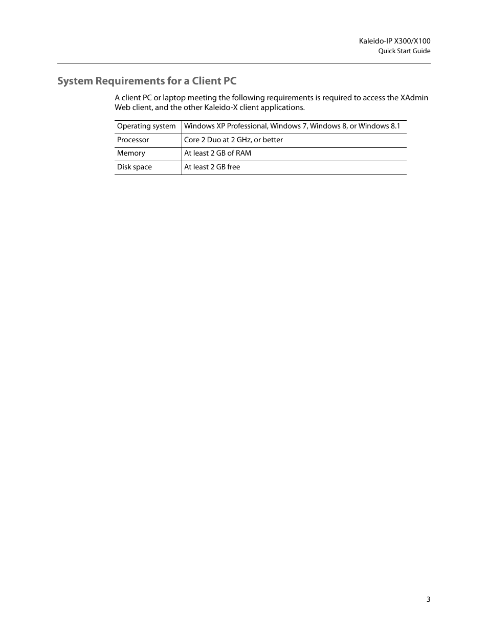 System requirements for a client pc | Grass Valley KALEIDO-IP X300 v.7.80 User Manual | Page 15 / 47