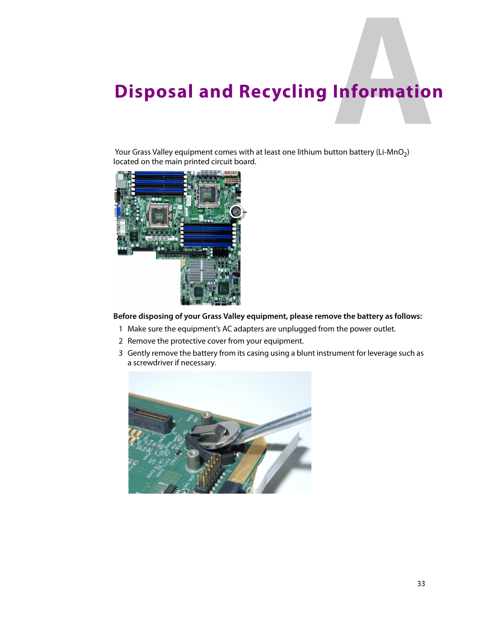 Disposal and recycling information, Appendix: disposal and recycling information | Grass Valley KALEIDO-IP X300 v.7.80 User Manual | Page 45 / 47