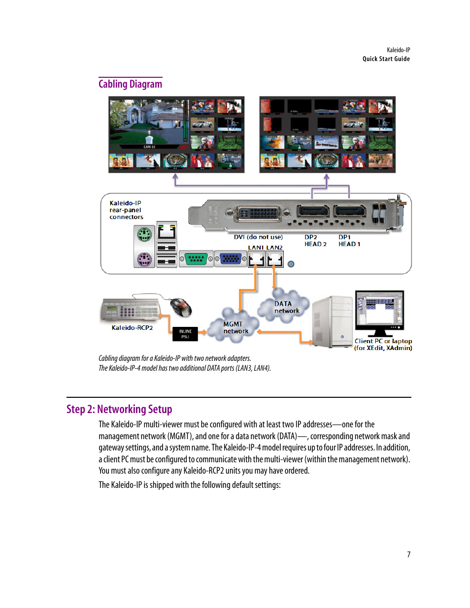 Cabling diagram, Step 2: networking setup | Grass Valley Kaleido-IP v.6.02 User Manual | Page 11 / 41