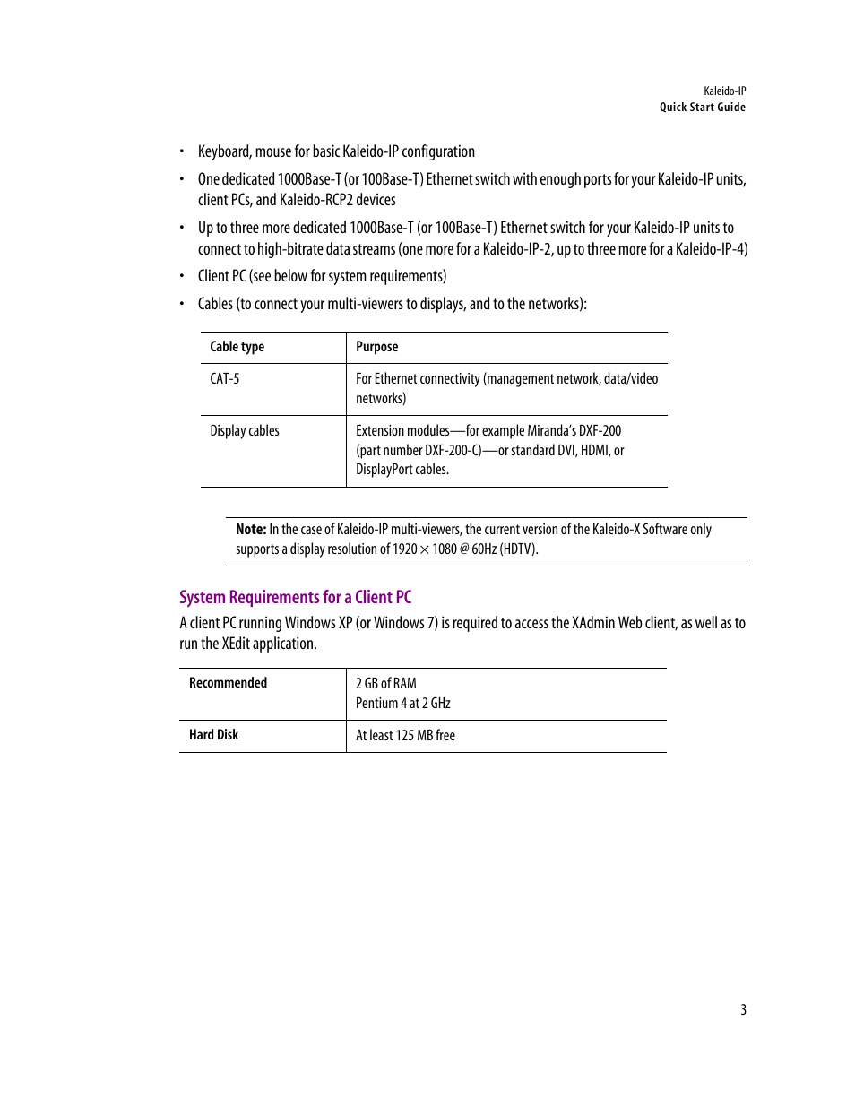 System requirements for a client pc | Grass Valley Kaleido-IP v.6.02 User Manual | Page 7 / 41