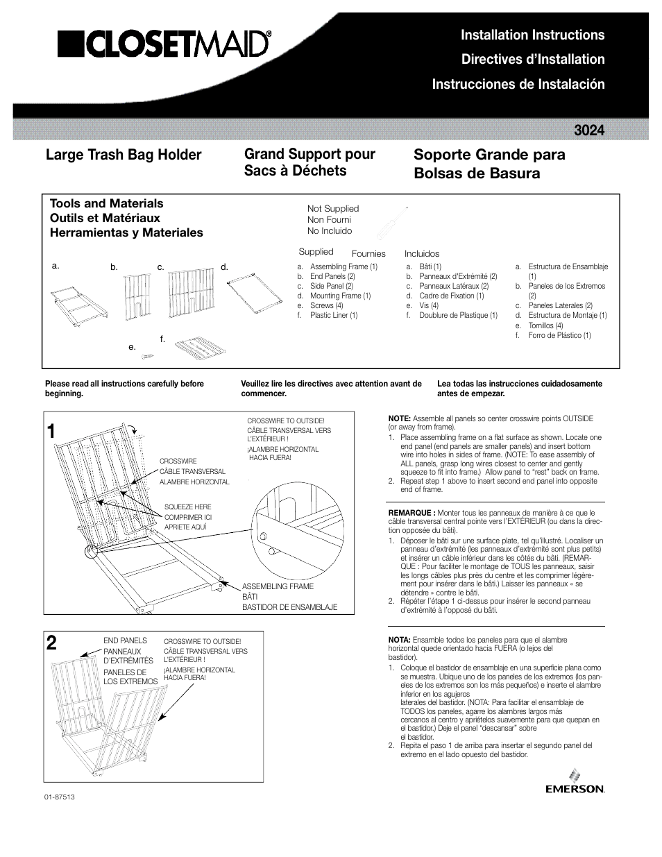 Closet Maid Large Trash Bag Holder 3024 User Manual | 2 pages