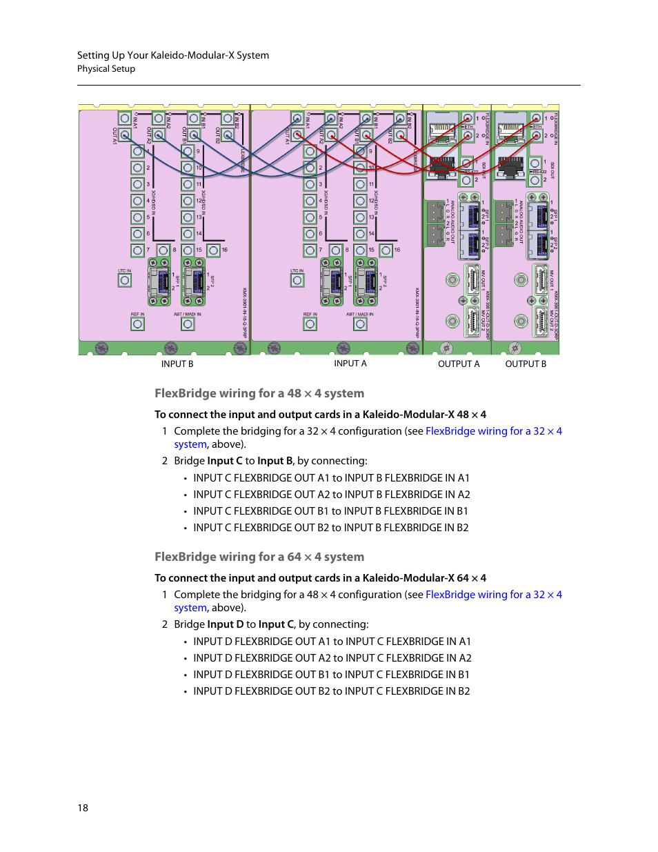 Flexbridge wiring for a 48 × 4 system, Flexbridge wiring for a 64 × 4 system | Grass Valley Kaleido-Modular-X v.7.70 User Manual | Page 22 / 53