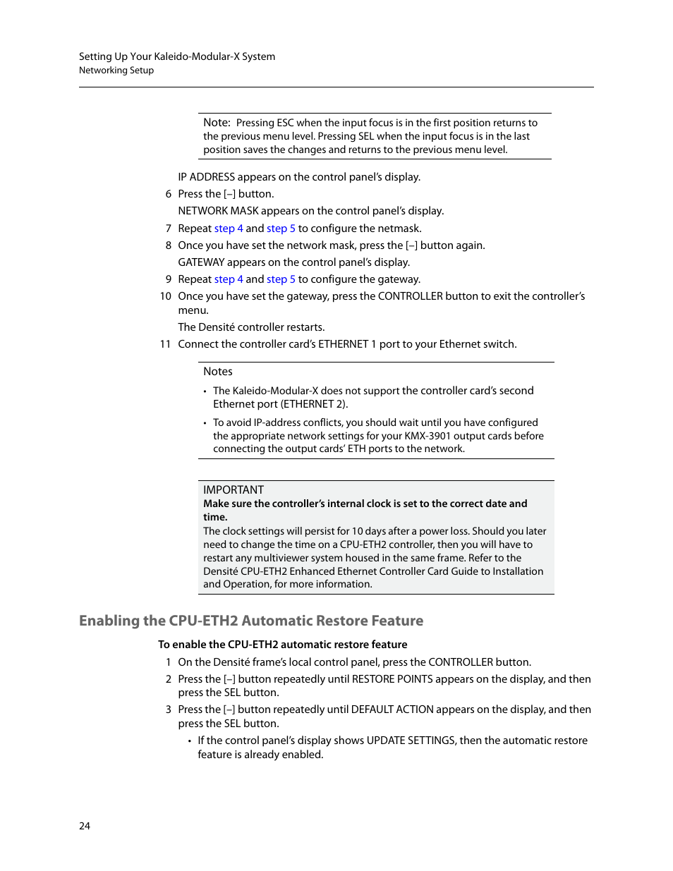 Enabling the cpu-eth2 automatic restore feature, Enabling the, Cpu-eth2 automatic restore feature | Grass Valley Kaleido-Modular-X v.7.70 User Manual | Page 28 / 53