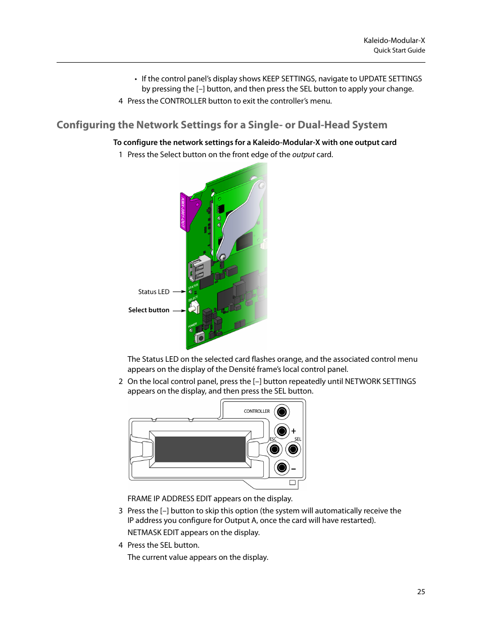 Configuring the network, Settings for a single- or dual-head system | Grass Valley Kaleido-Modular-X v.7.70 User Manual | Page 29 / 53