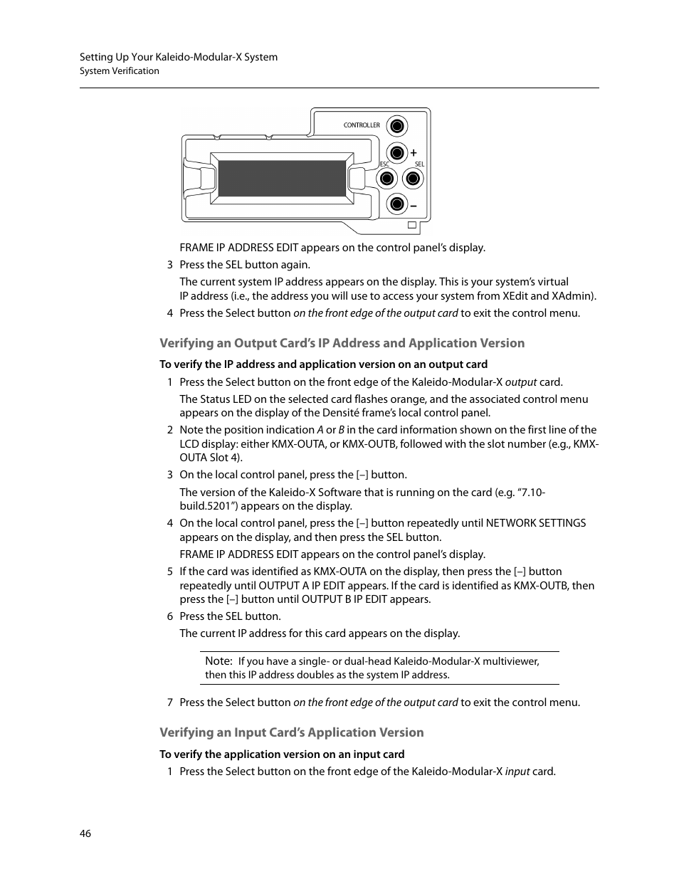 Verifying an input card’s application version, Rring to, Verifying an output card’s ip | Address and application version | Grass Valley Kaleido-Modular-X v.7.70 User Manual | Page 50 / 53