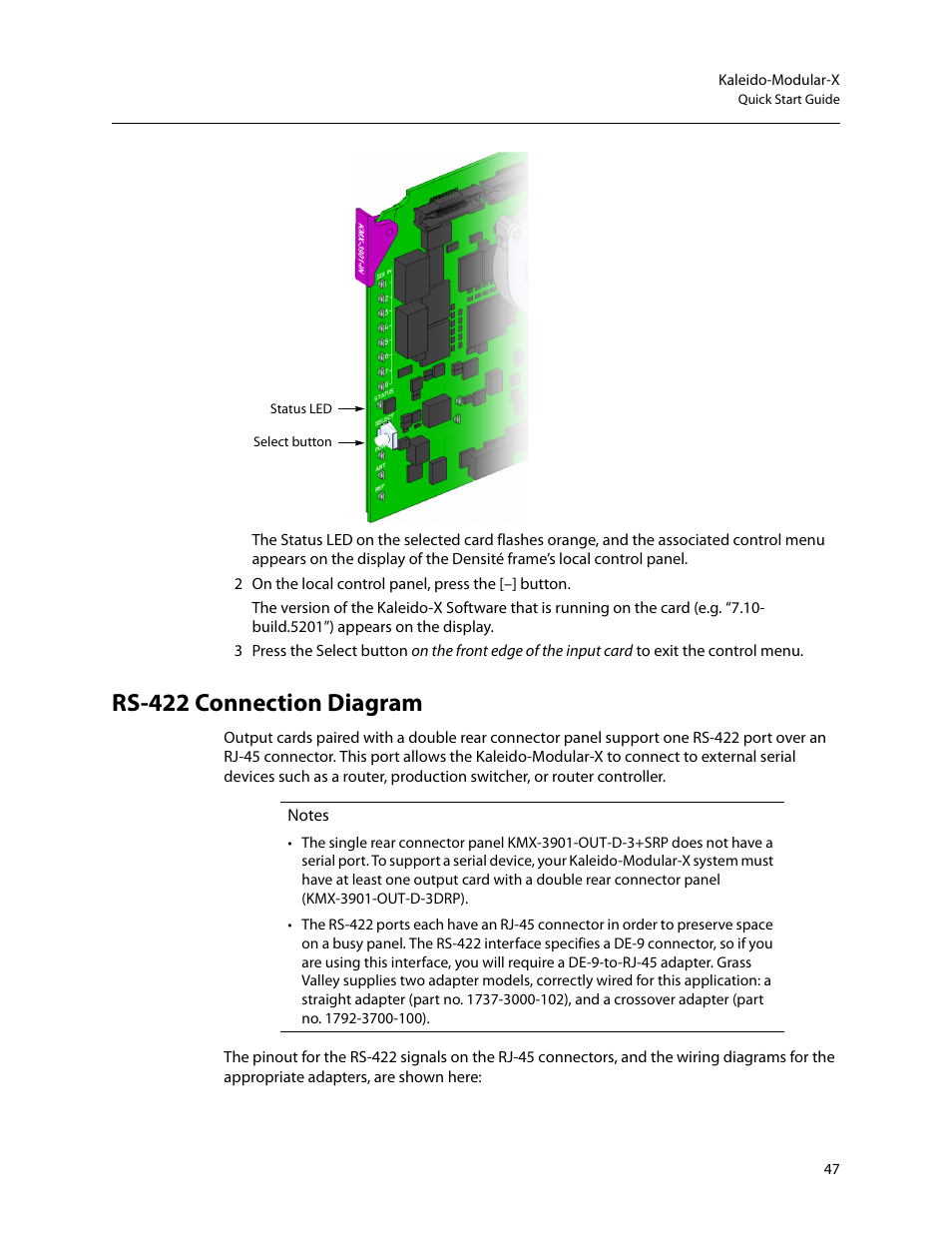 Rs-422 connection diagram | Grass Valley Kaleido-Modular-X v.7.70 User Manual | Page 51 / 53