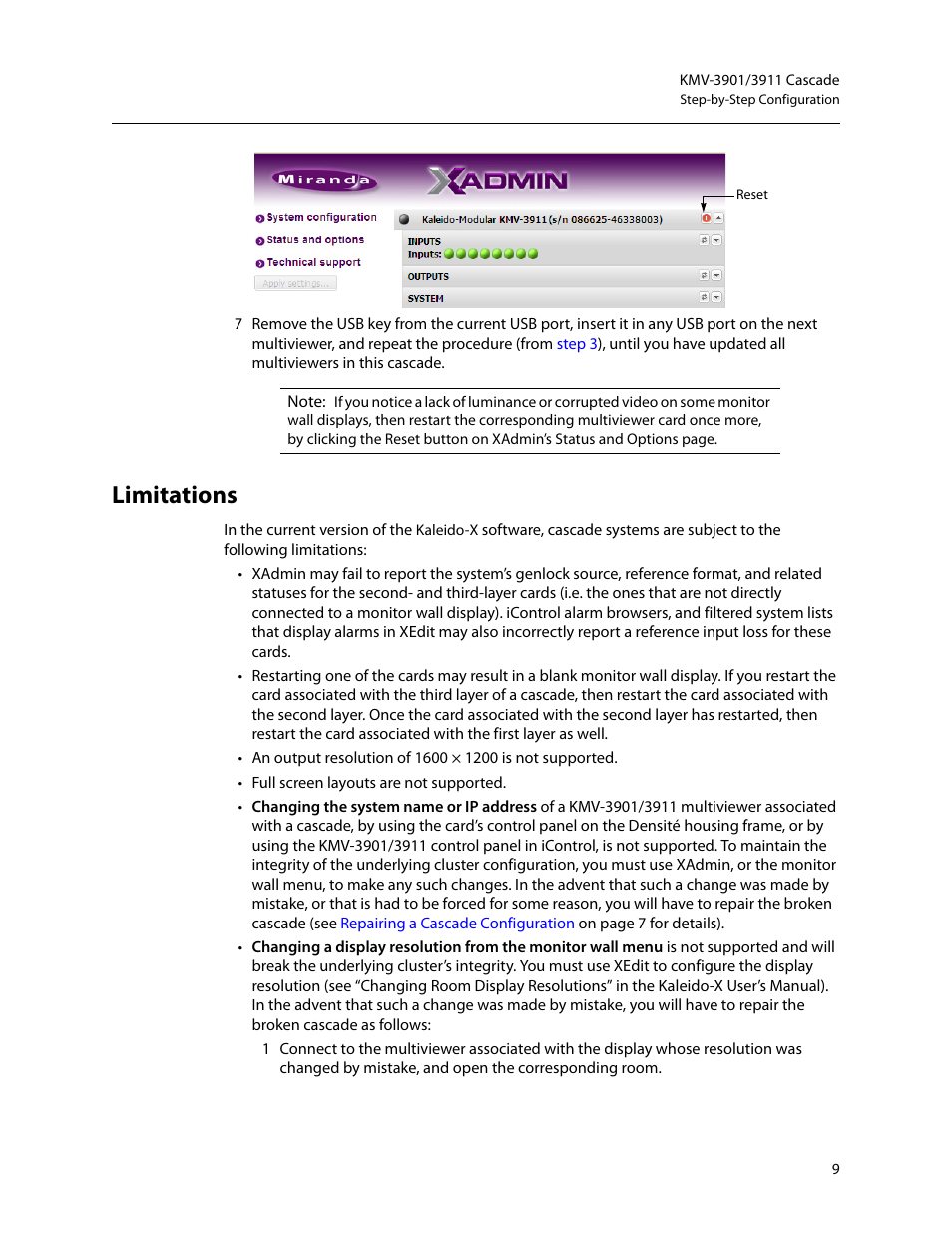 Limitations | Grass Valley KMV-3901 Apr 13 2015 User Manual | Page 11 / 13