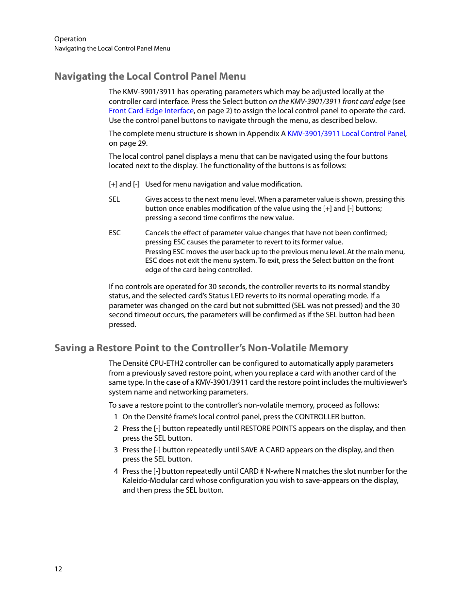 Navigating the local control panel menu | Grass Valley KMV-3901 Installation v.7.70 User Manual | Page 18 / 37