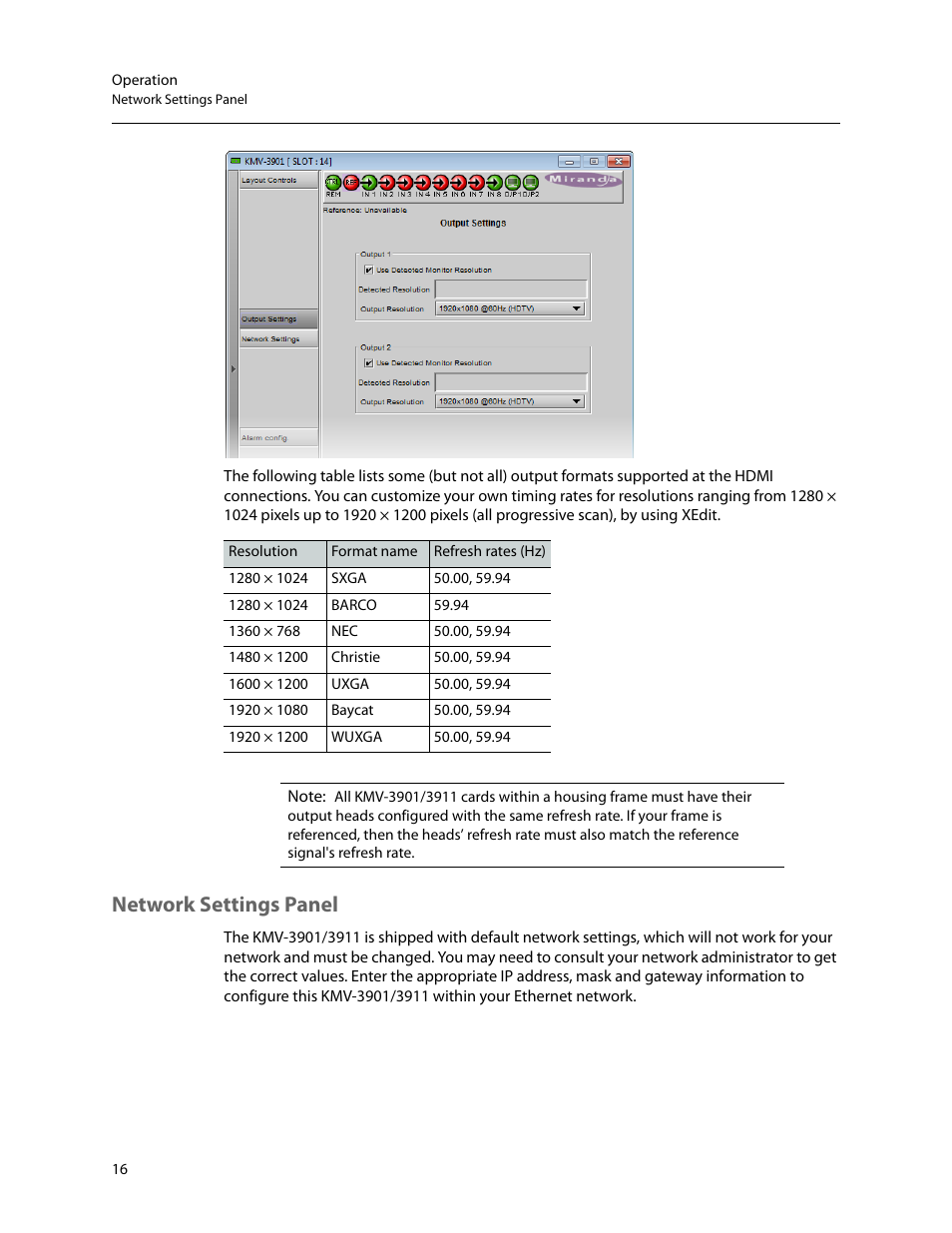 Network settings panel | Grass Valley KMV-3901 Installation v.7.70 User Manual | Page 22 / 37