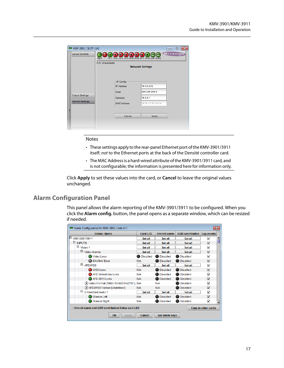 Alarm configuration panel | Grass Valley KMV-3901 Installation v.7.70 User Manual | Page 23 / 37
