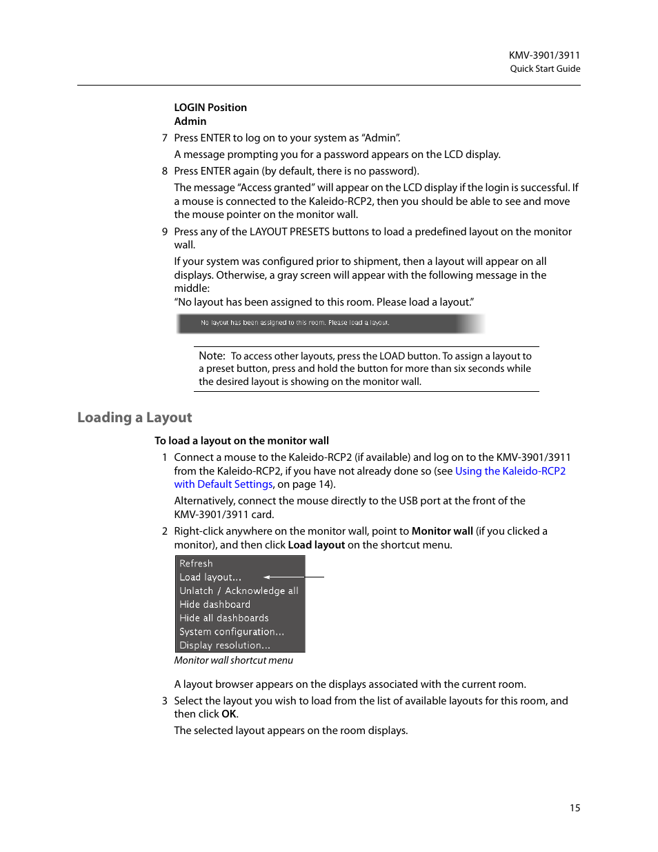 Loading a layout | Grass Valley KMV-3901 Quick Start v.7.80 User Manual | Page 21 / 29