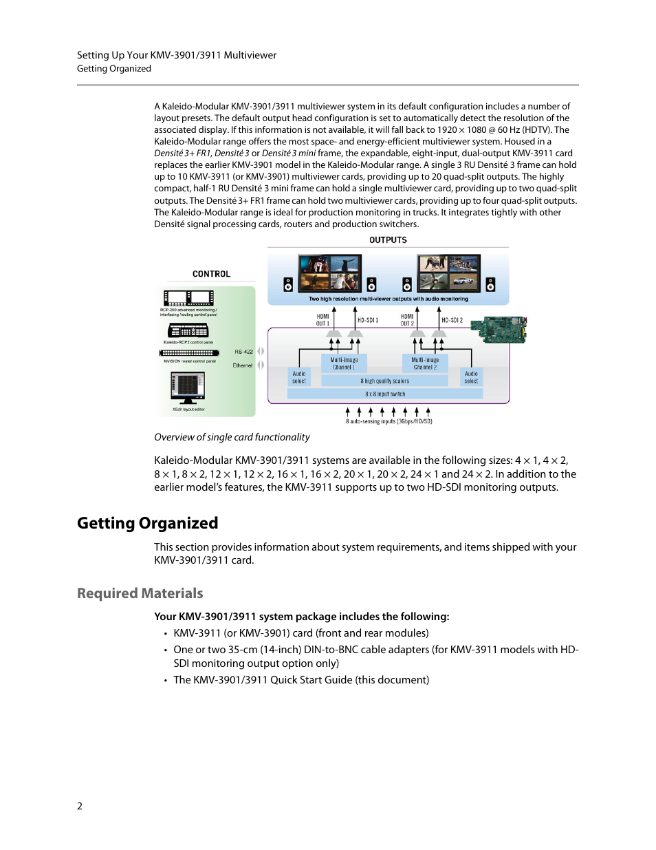 Getting organized, Required materials | Grass Valley KMV-3901 Quick Start v.7.80 User Manual | Page 8 / 29